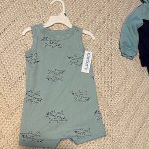 Carter's Blue Shark Print Sleeveless Romper